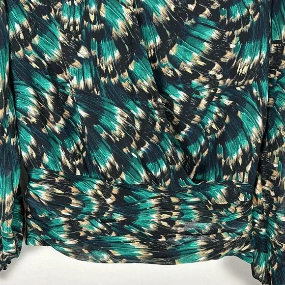 White House Black Market Cold Shoulder Long Sleeve Green and Black Top - Picture 6 of 9